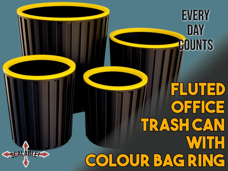 Fluted Office Trash Can with Color Bag Ring