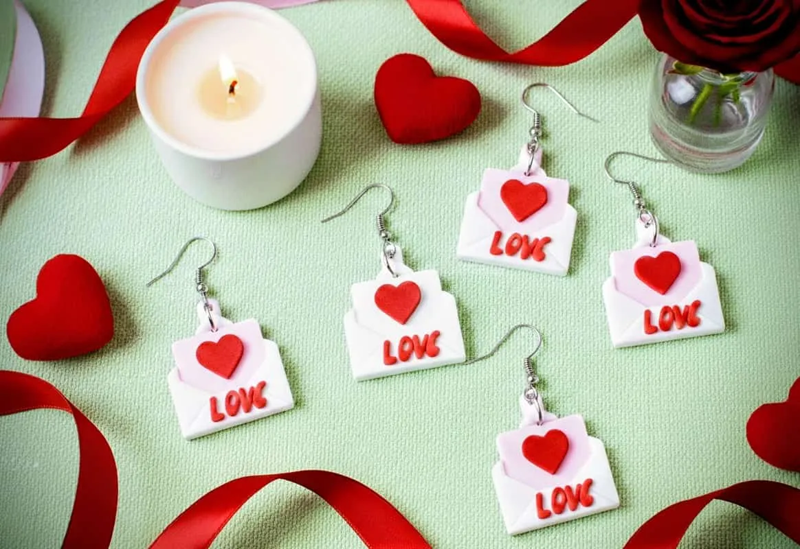 Mini love heart envelope earrings view 2