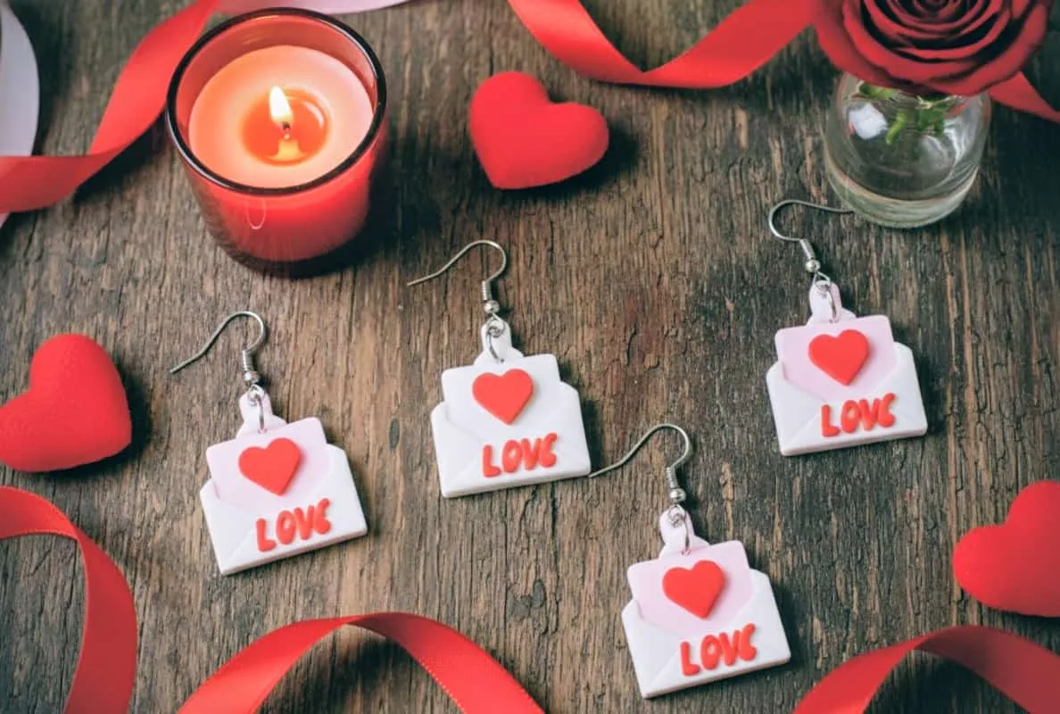 Mini love heart envelope earrings view 4