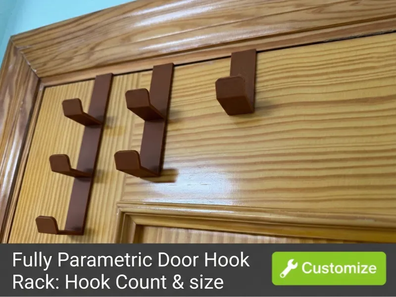 Fully Parametric Door Hook Rack: Hook Count & size
