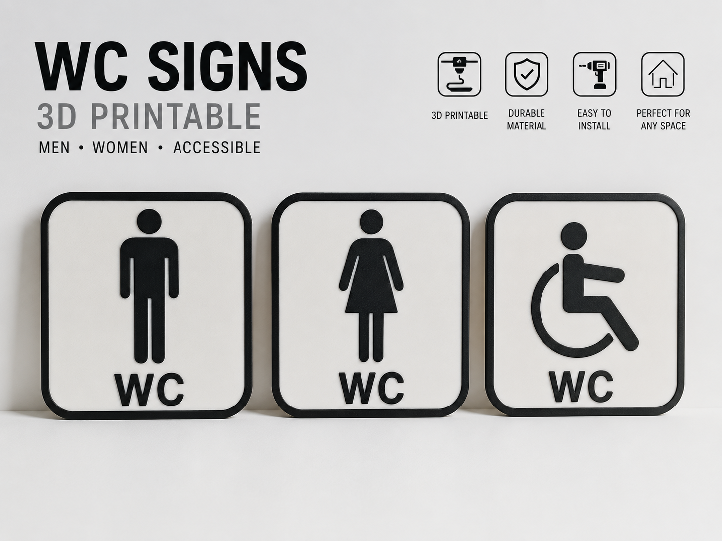 Minimalist WC Sign Set: Men, Women & Accessible