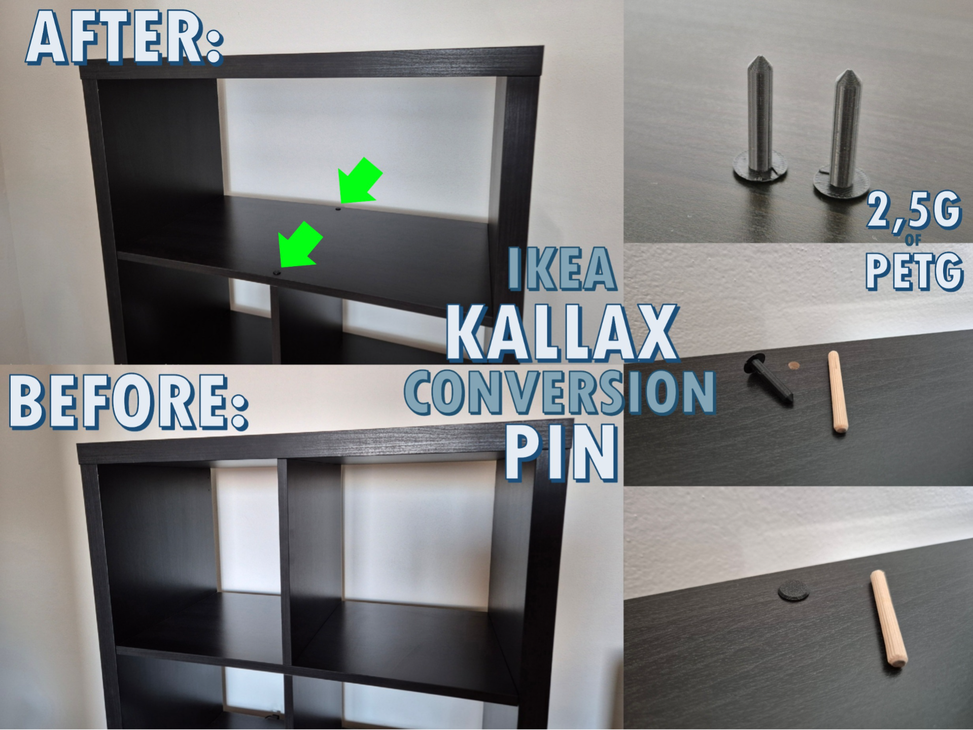 IKEA Kallax conversion pin - center plate removal