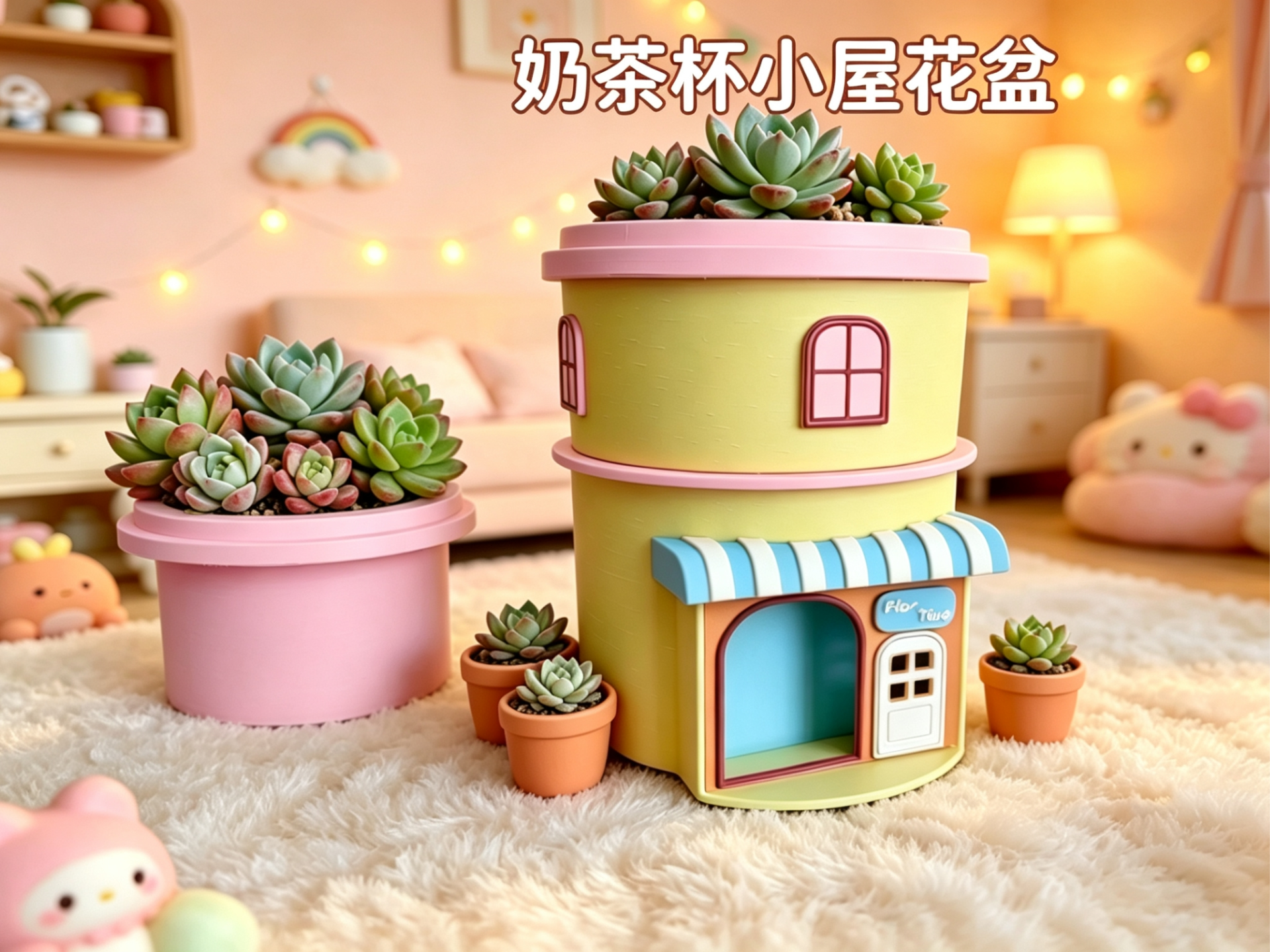 Miniatura 1 do modelo 3D 奶茶杯小屋双层花盆 小场景花盆  可水培可土培 治愈多肉花盆