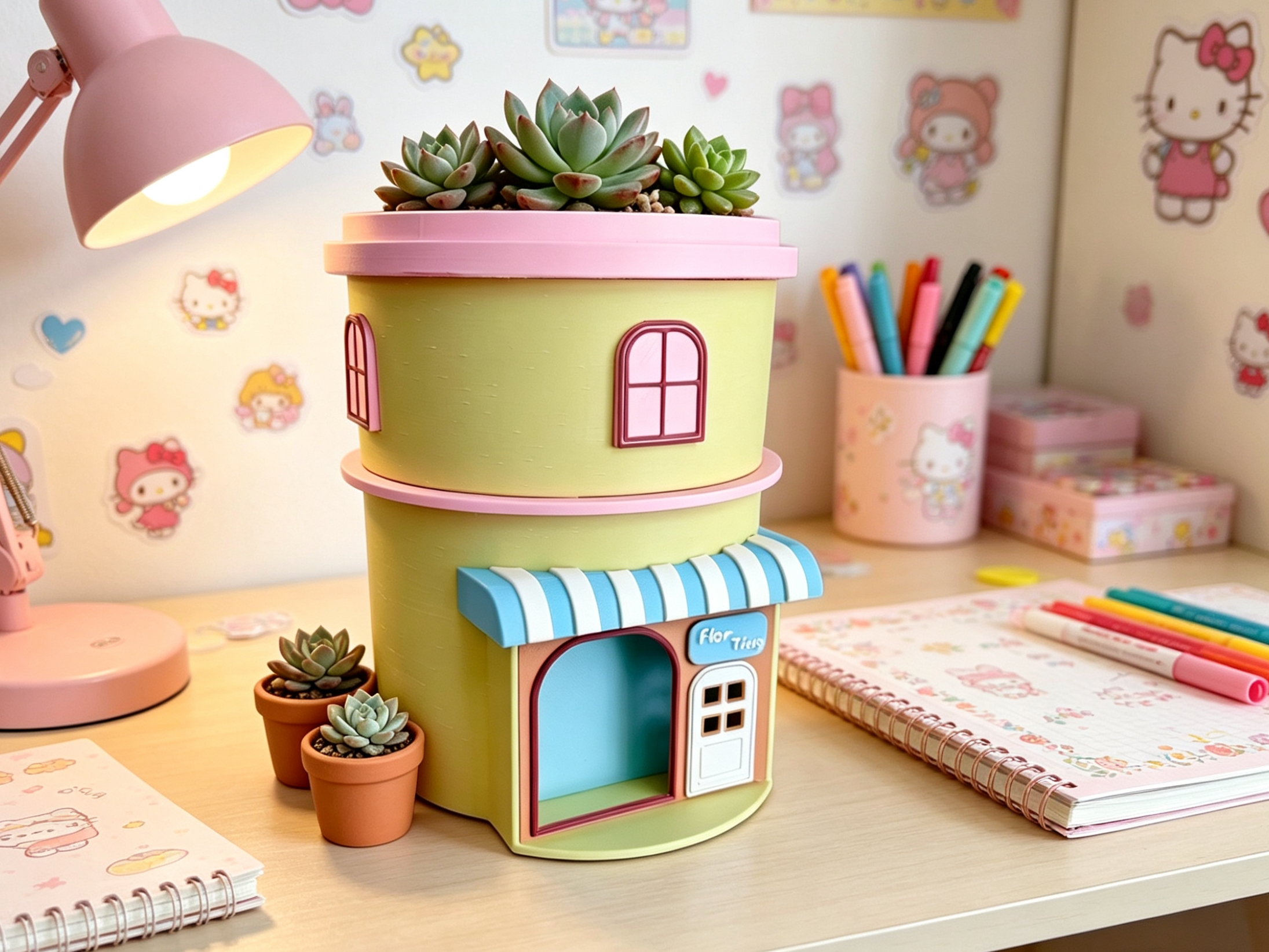 Miniatura 2 do modelo 3D 奶茶杯小屋双层花盆 小场景花盆  可水培可土培 治愈多肉花盆
