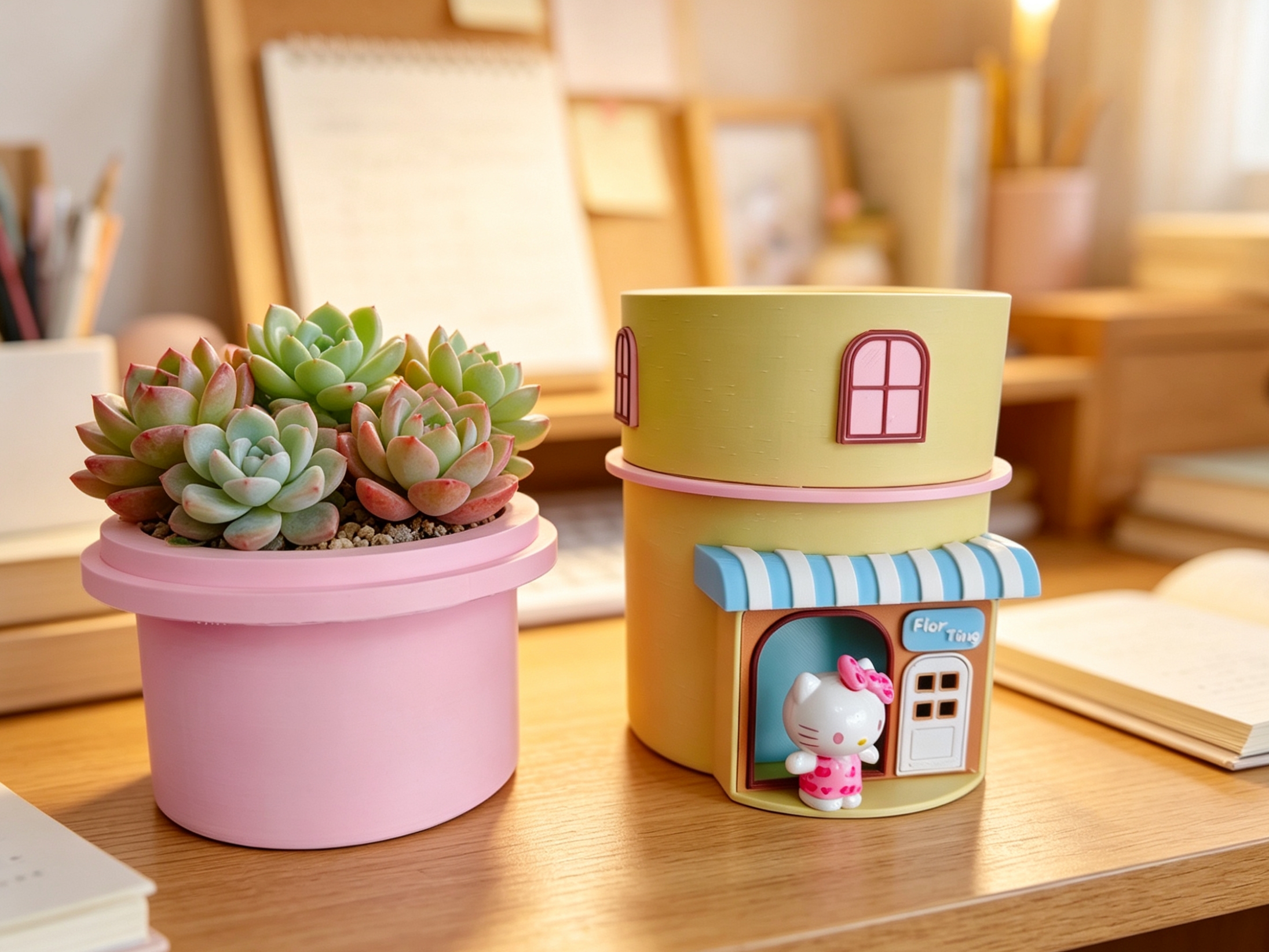 Miniatura 4 do modelo 3D 奶茶杯小屋双层花盆 小场景花盆  可水培可土培 治愈多肉花盆
