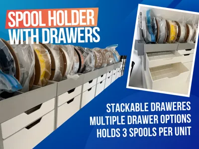 Spool holder with stackable storage drawers