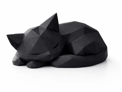 Low Poly Sleeping Cat – Minimalist Decor