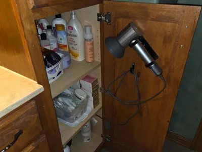 Cabinet Door Hair Dryer Rack with Cord Hook