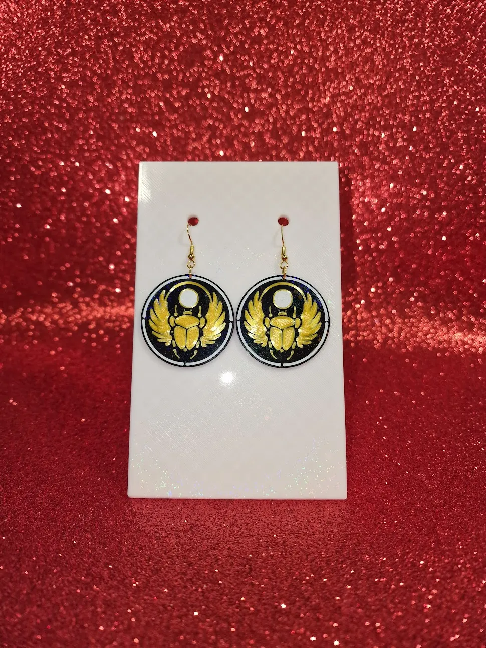 Sacred scarab earrings view 2