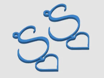 Initial S Earings with heart