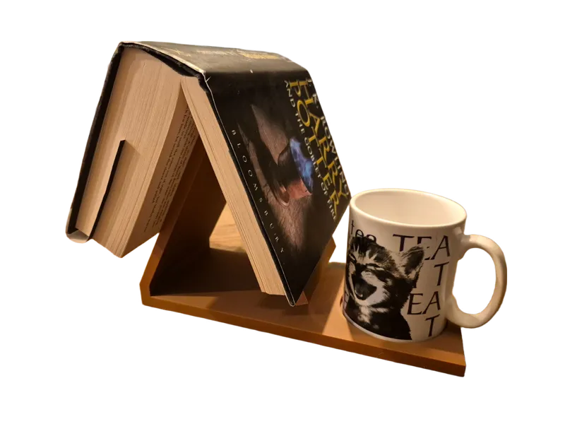 Book holder with mug cutout