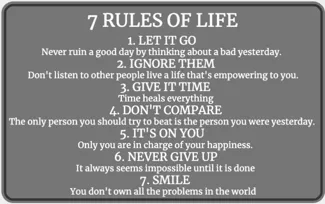 7 Rules of life motivational sign
