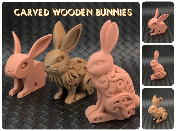 Lapins sculptés façon bois (lot de 3)