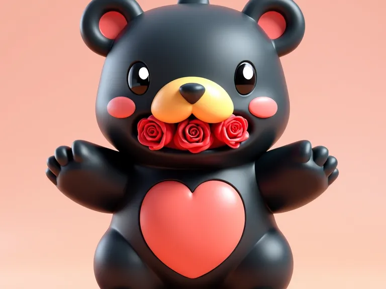 Bear wit big heart and roses for valentines