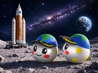 Moon Rise mascot with Artemis II