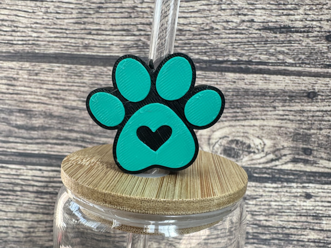 Dog Heart paw straw topper