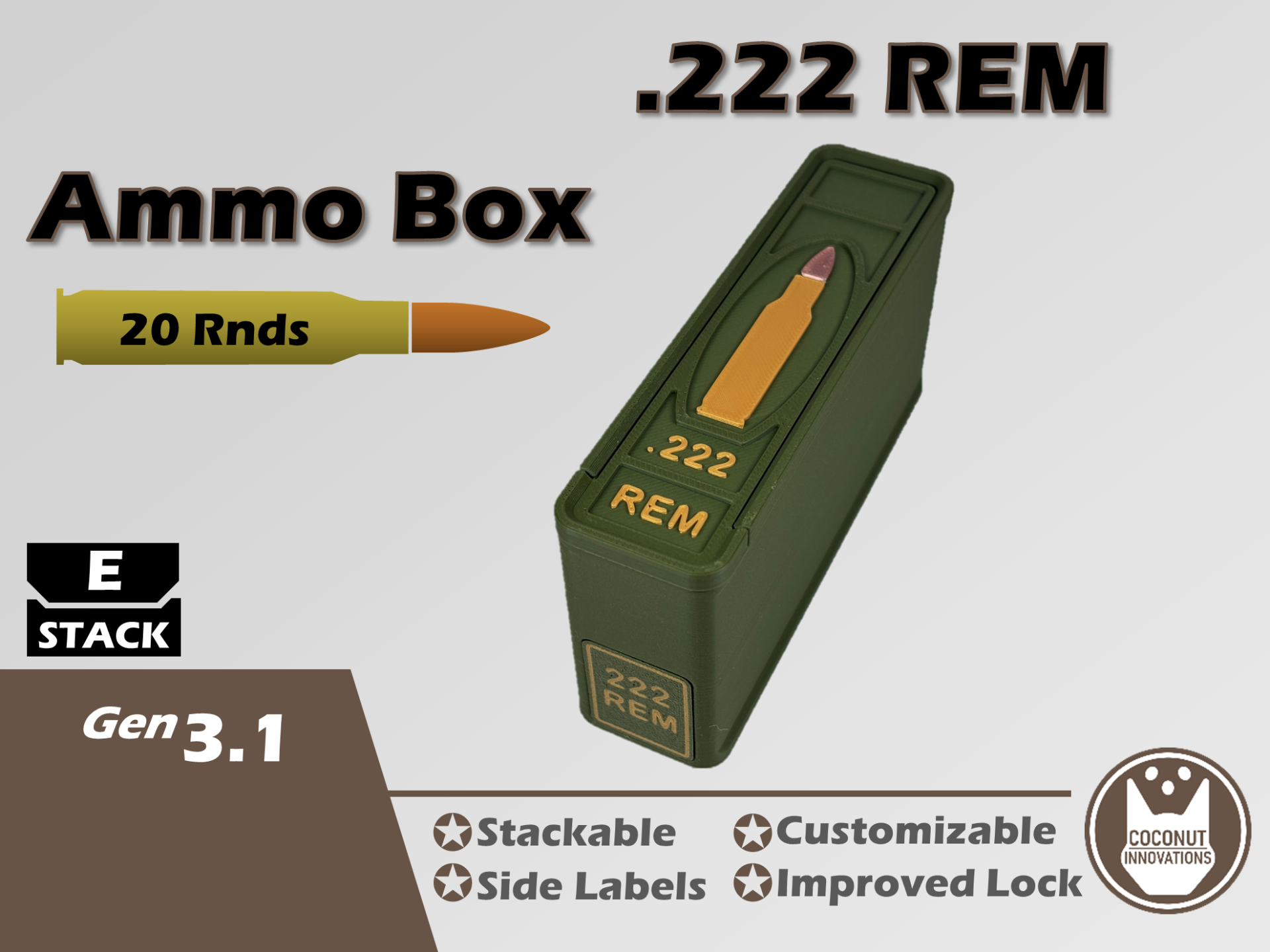 Ammo Storage Box - .222 Remington - 20 Round