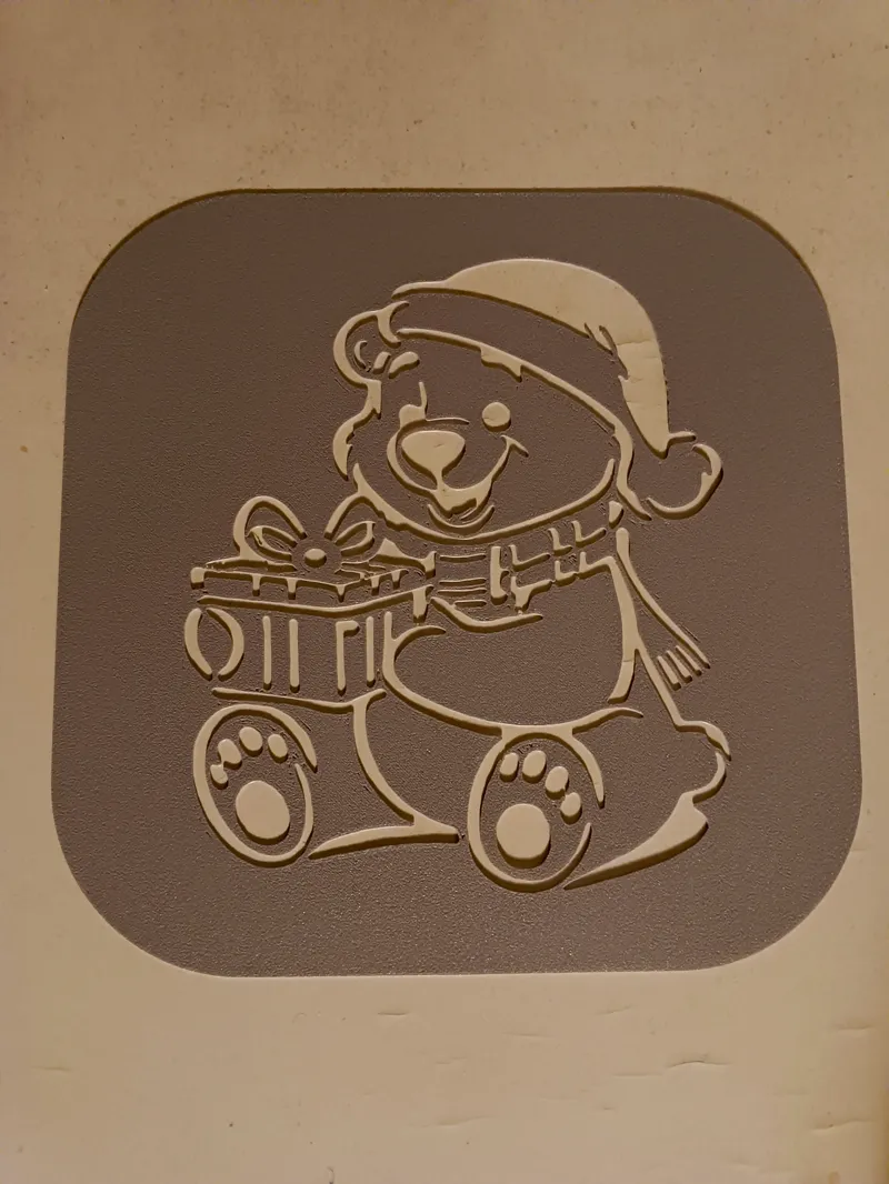 Christmas Teddy Bear 2 with present - Stencil