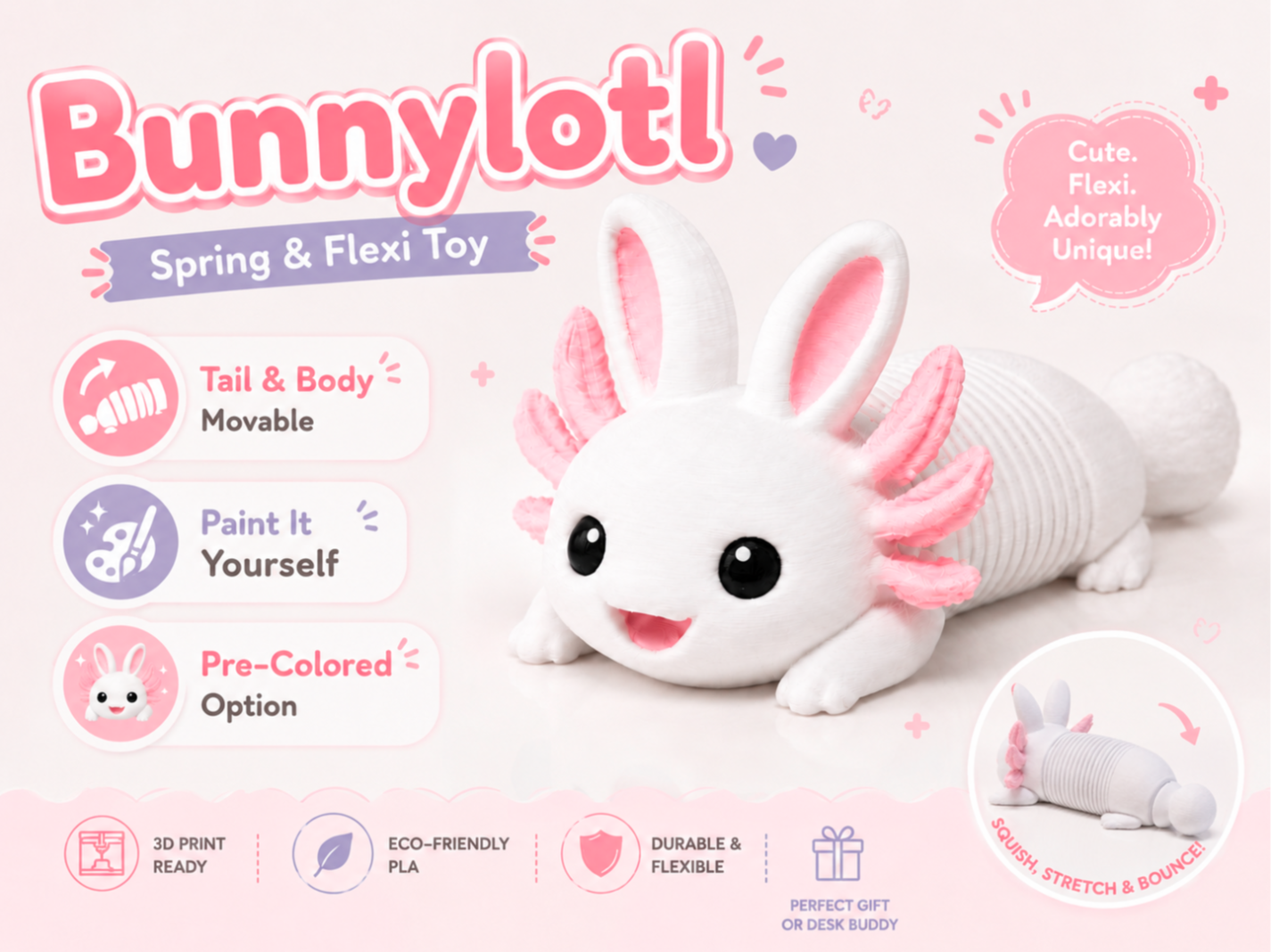 Bunnylotl Spring Flexi Toy Clicker Fidget Bouncy
