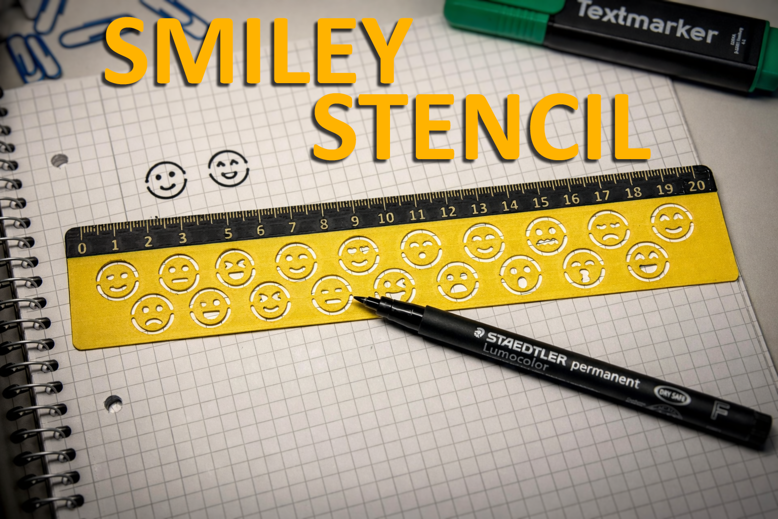 Miniatura 2 do modelo 3D Smiley Stencil/Ruler Template for School/Notes