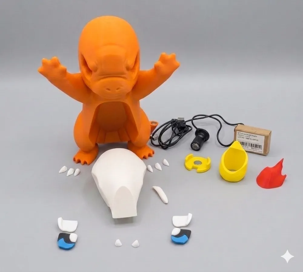 Window Charmander with LED Flame Pokemon - Free 3D Print Model - MakerWorld