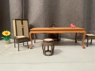 五足卷草纹嵌百宝绣墩/鼓凳/圆凳1:6比例模型