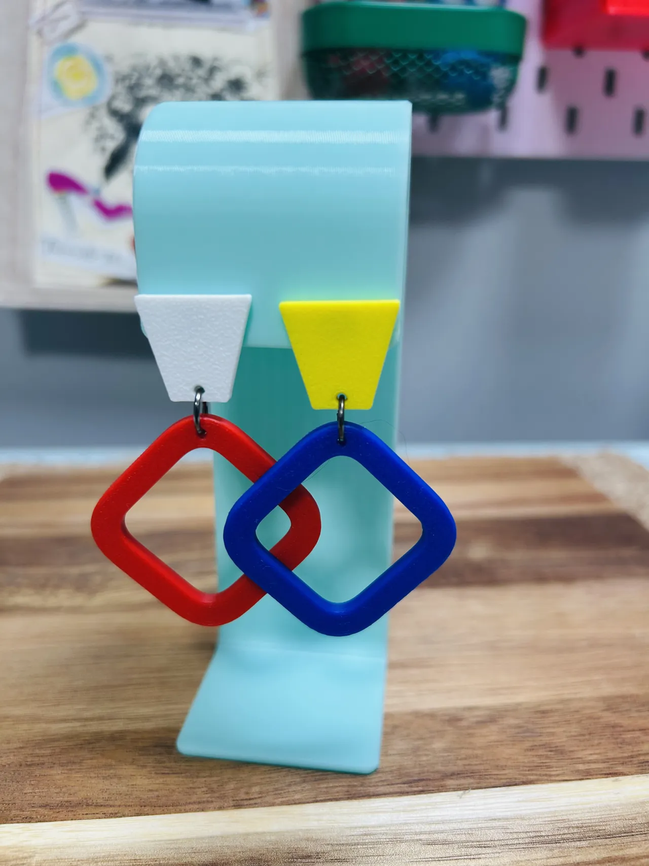 retro abstract colorful funky earrings view 2