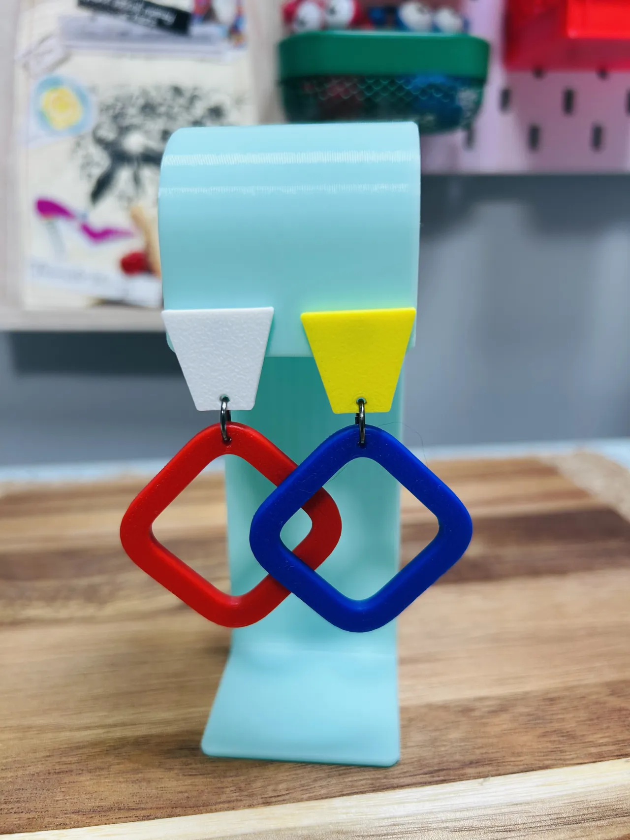 retro abstract colorful funky earrings view 3