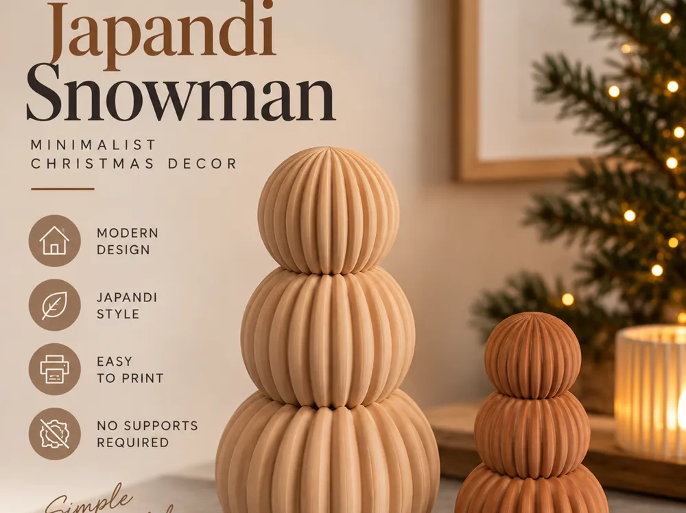 Japandi Snowman Minimalist Ribbed Christmas Decor - Free 3D Print Model ...