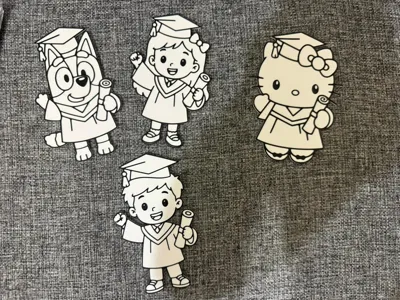 graduation coloring set diy bluey and hello kitty