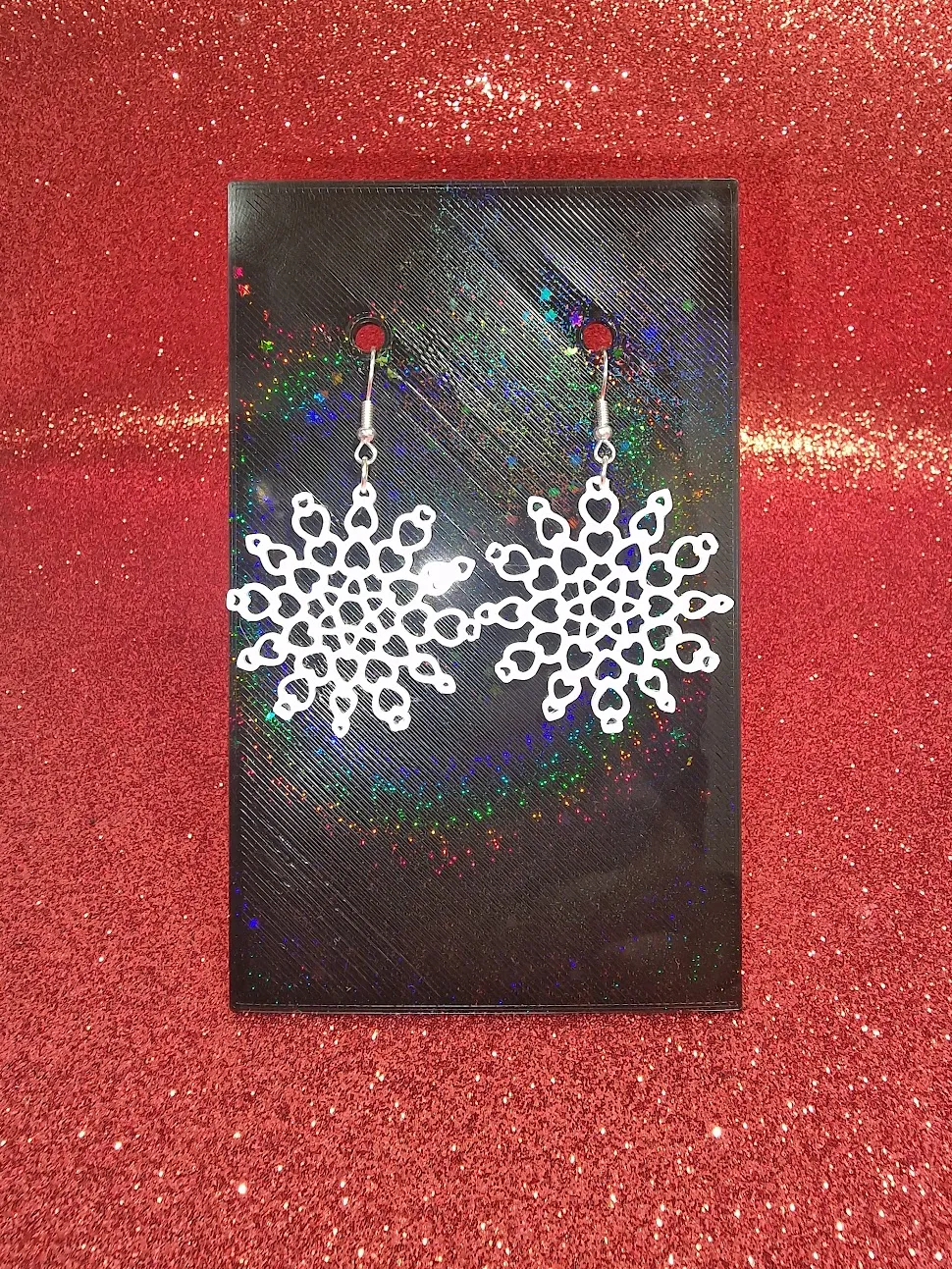 Snowflake heart earrings view 2