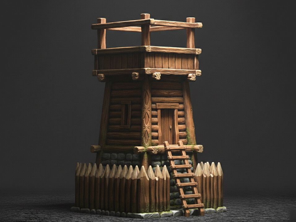 Medieval Sentry Outpost - Low Poly Diorama Style