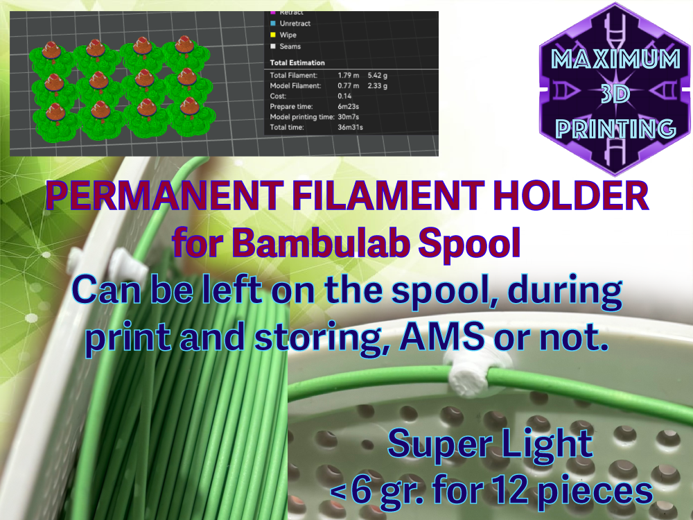 Permanent filament holder - clip on Bambulab spool