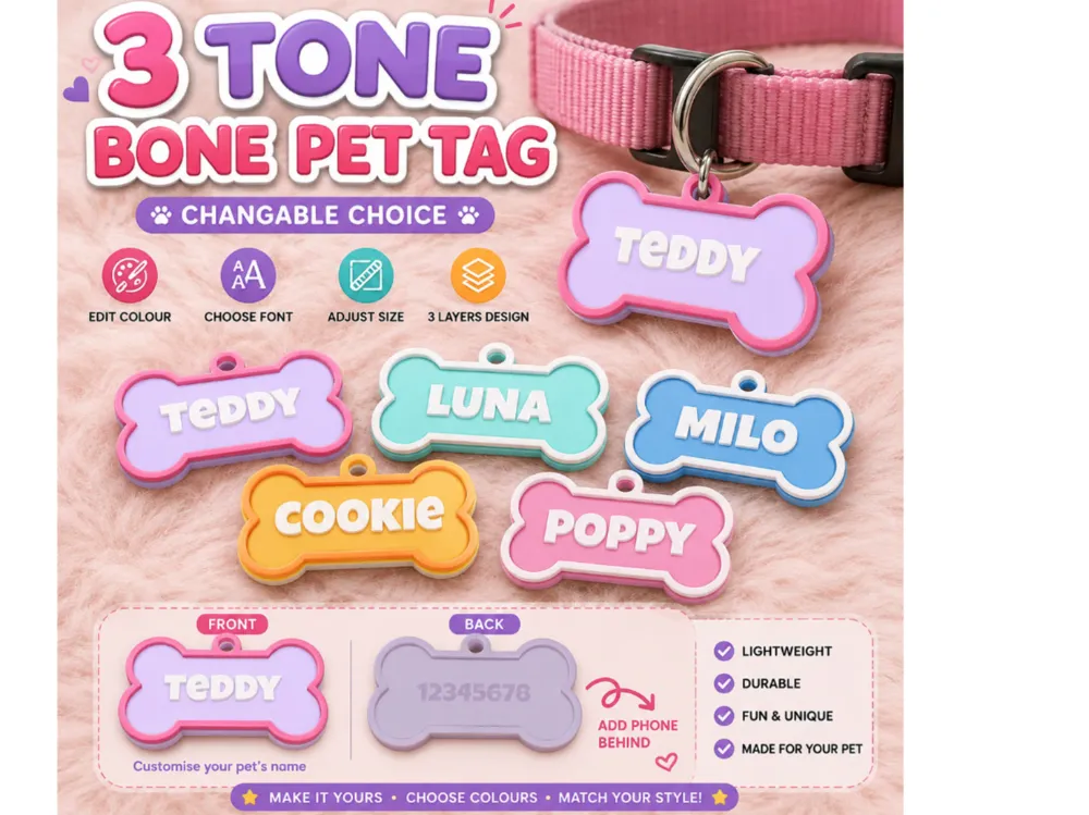 Llavero: 3 Tone Parametric Name Keychain Pet tag Dog. Referencia del modelo original.