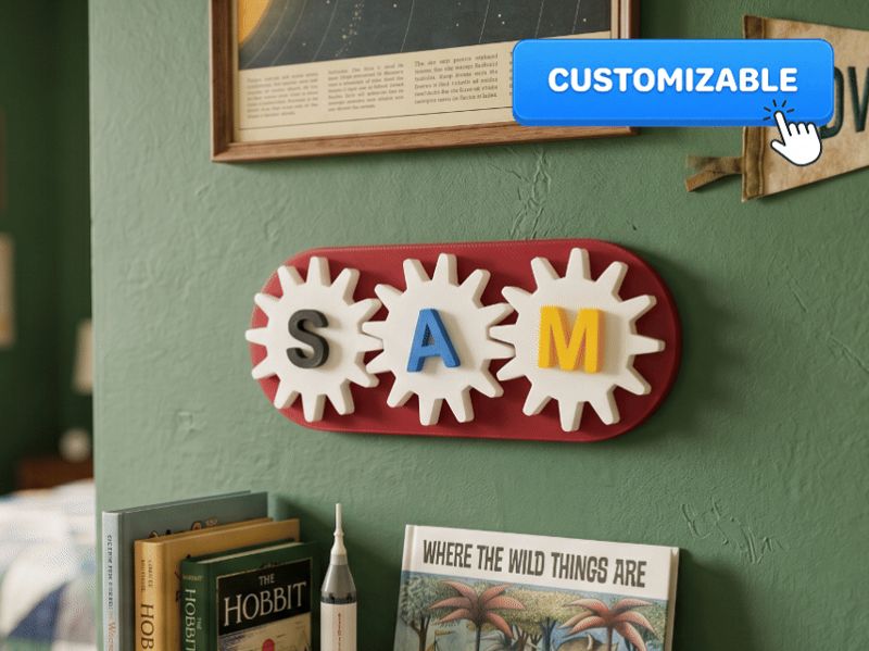 Custom Mechanical Gear Nameplate for Kids
