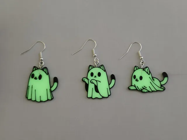 Cat Ghost Halloween Earrings