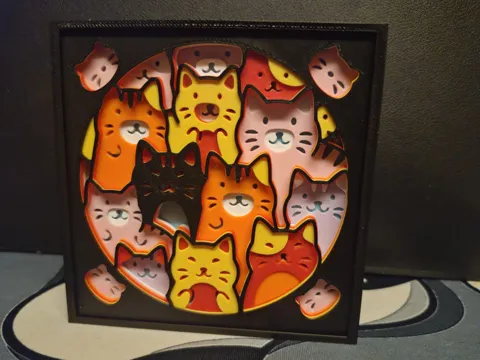 Letrero o emblema decorativo: Colourful cat 3d layered design — referencia de MakerWorld