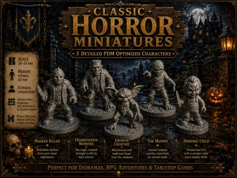 Figura decorativa: Classic Horror Miniatures – 5 Characters — referencia de MakerWorld