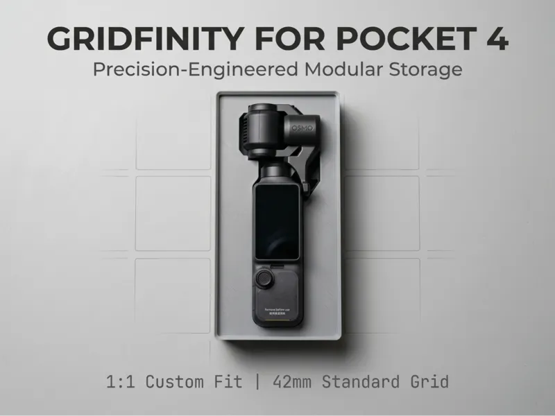 [首发适配] 大疆 Pocket 4 设计的 Gridfinity 模块化收纳组件