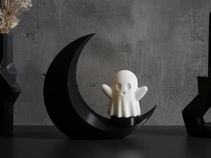 Ghost on the Crescent Moon Tealight Lamp
