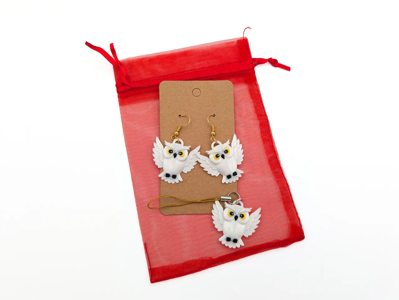 Owl Earrings and Charm - Hedwig Inspired view 2