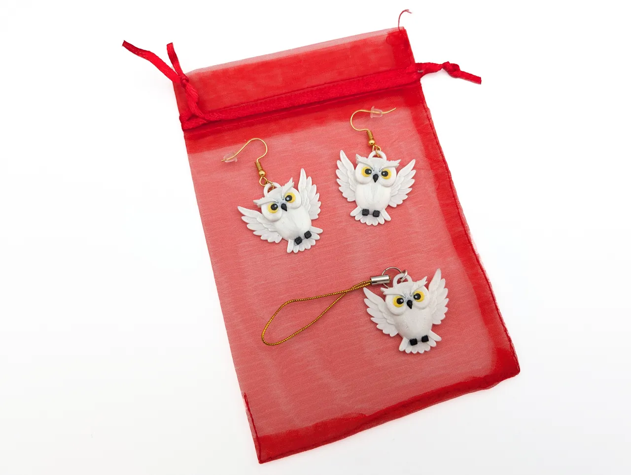 Owl Earrings and Charm - Hedwig Inspired view 3