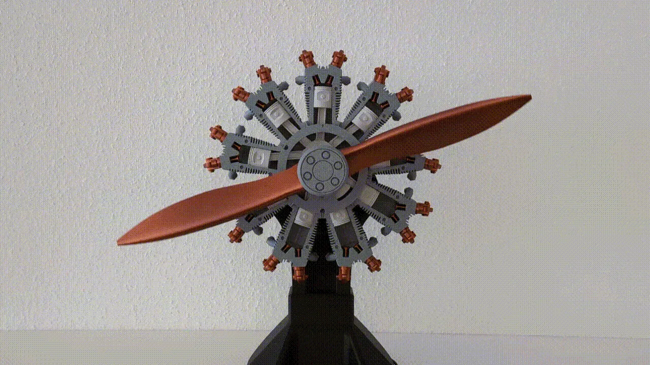motorized 9 cylinder radial engine view 3