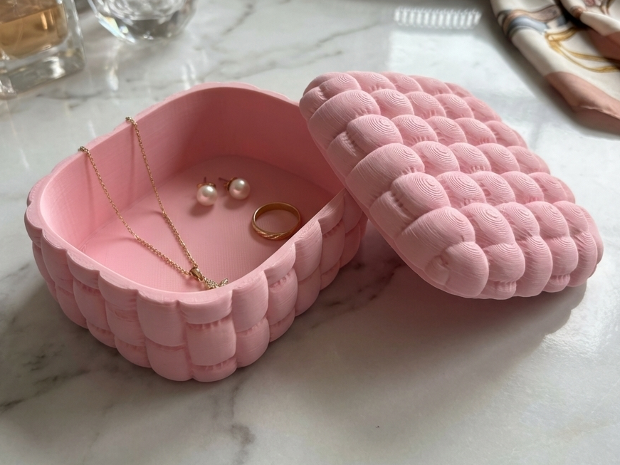 Quilted Pink Jewelry Box - Aesthetic Vanity Decor