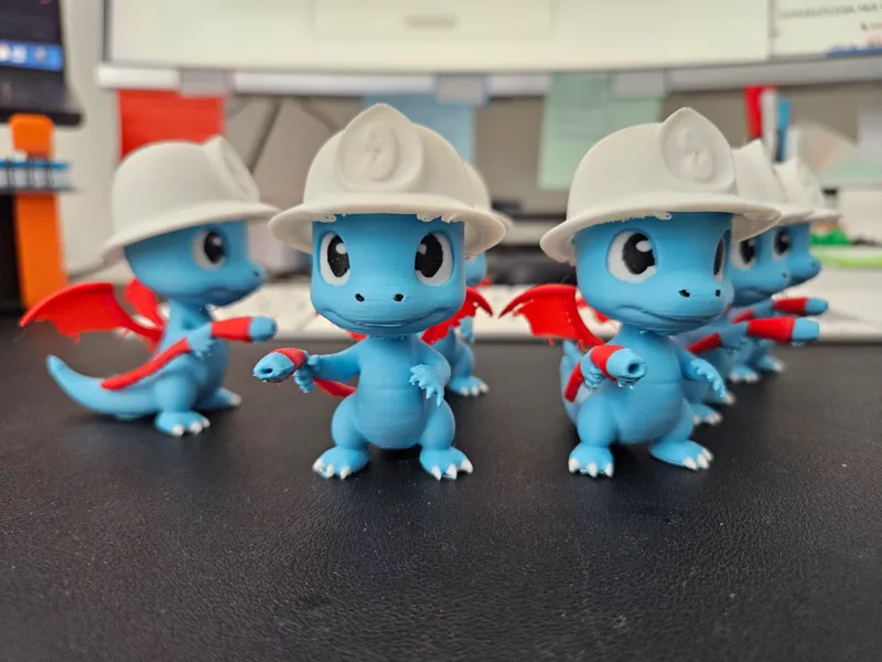 cute little dragon as a fireman