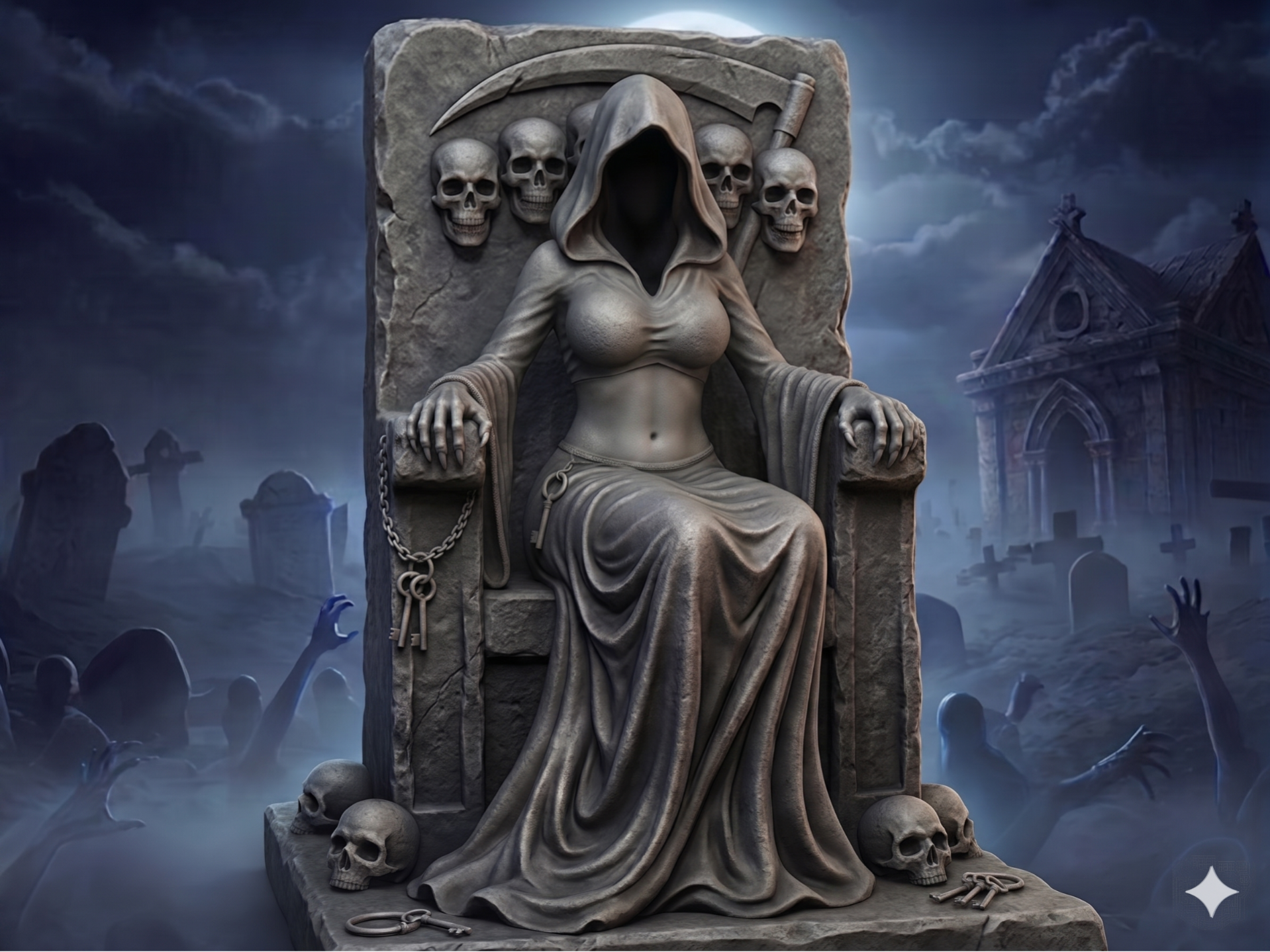 Seated Lady Grim Reaper on Throne