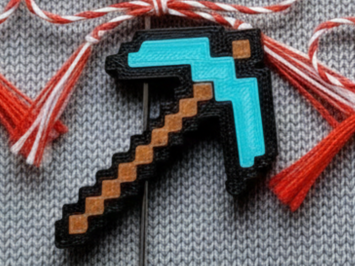 Diamond Pickaxe Keychain / Pixel Mining Tool Charm