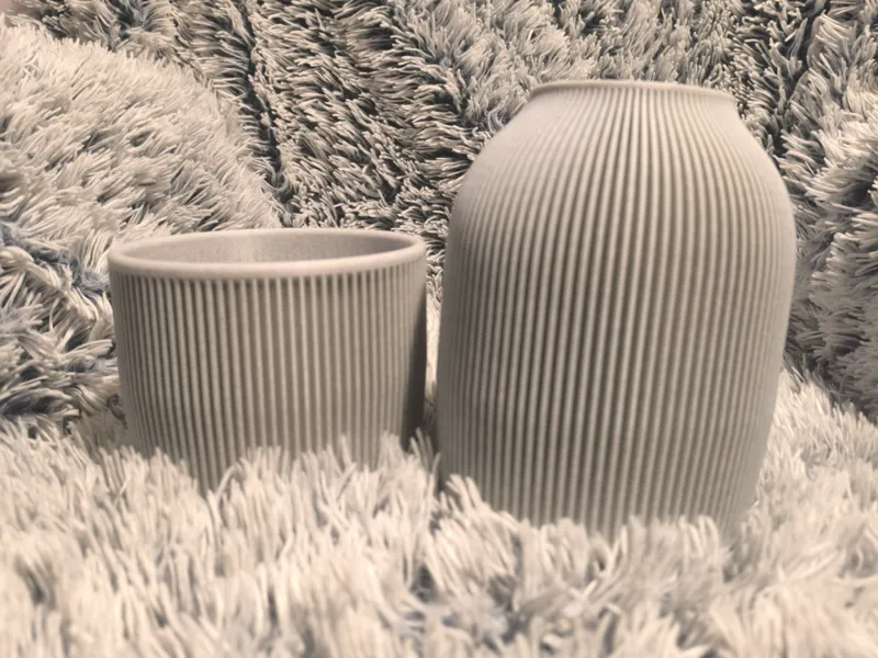 Ribbed Vase & Planter Cover Set