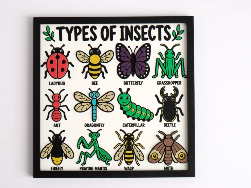 3D Printed Types of Insects Wall Art (5HR Print)