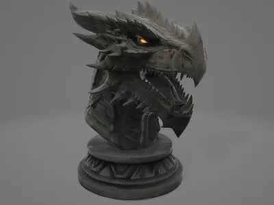 Realistic Desk Dragon Head Bust
